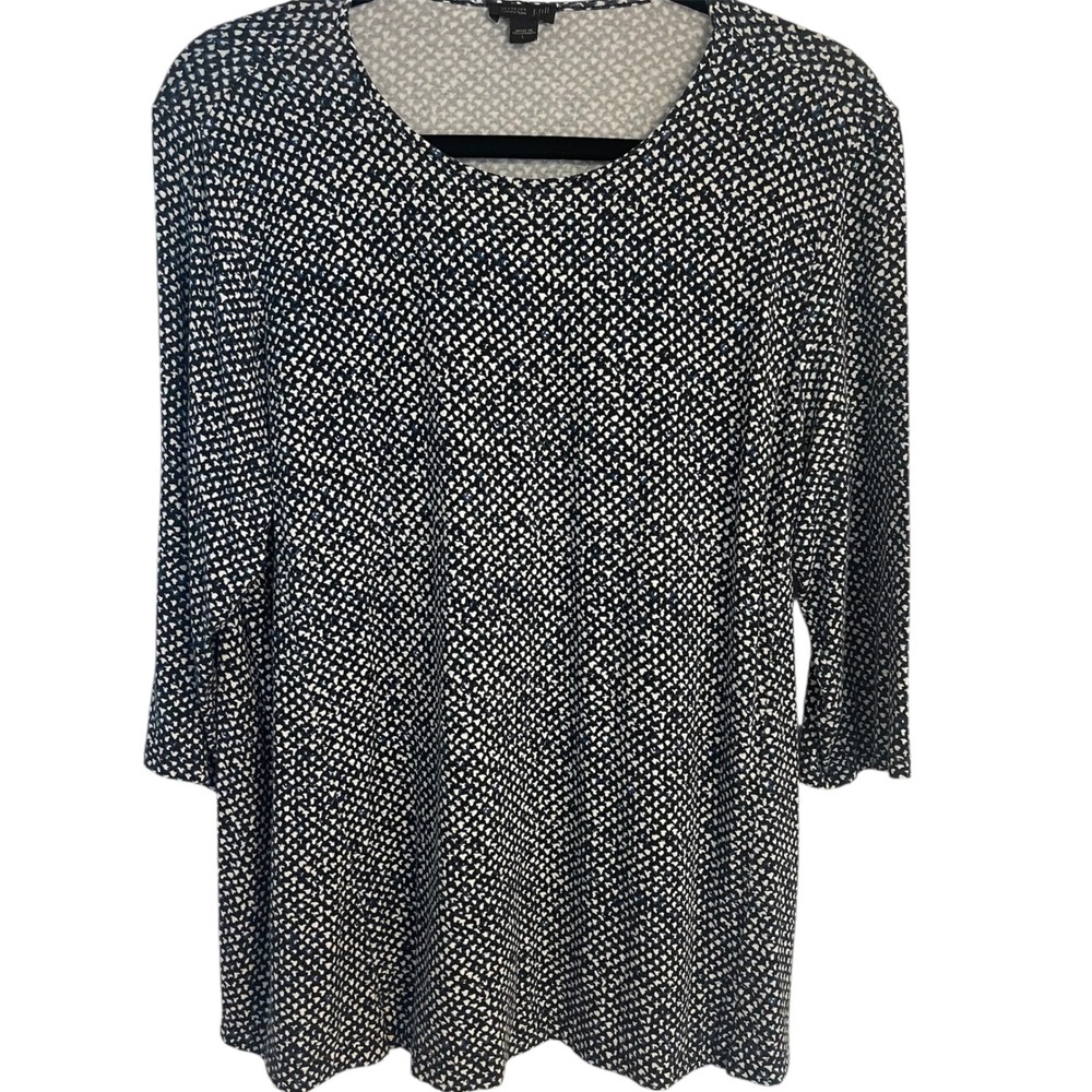 J. Jill Wearever Collection Knit Tunic Top Geometric Print 3/4 Sleeve L